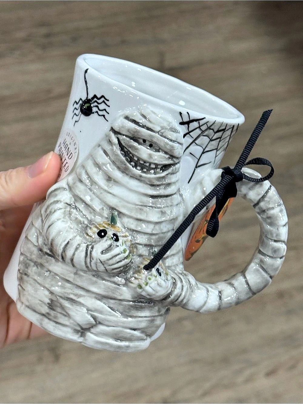 Blue sky Halloween Mummy Mug in White & Black NWT